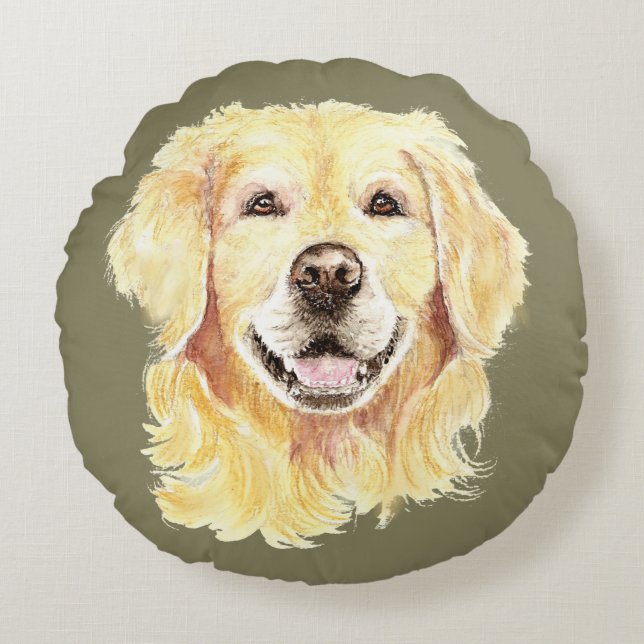 Cojín Redondo Golden Retriever Dog Mascota Animal Art (Anverso)