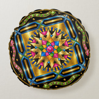 Cojín Redondo Golden Serpent Mandala – Metallic GeomRunde Kissen