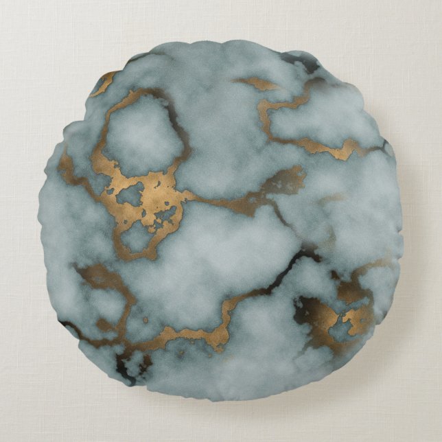 Cojín Redondo Golden Vein Marble  Ocean Mist Throw Pillows (Anverso)