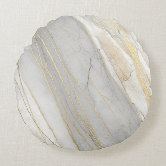 Cojín Redondo Golden Veined Carrara Marble Texture (Anverso)