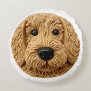 Cojín Redondo Goldendoodle Perro Inspirado en 3D