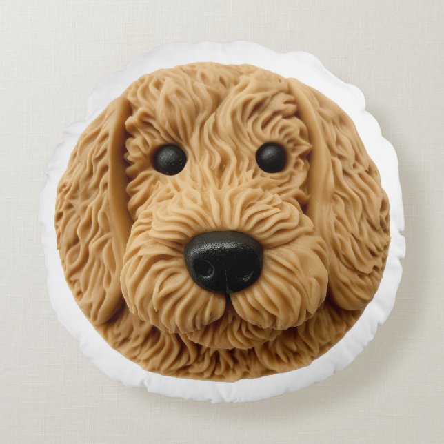 Cojín Redondo Goldendoodle Perro Inspirado en 3D (Anverso)