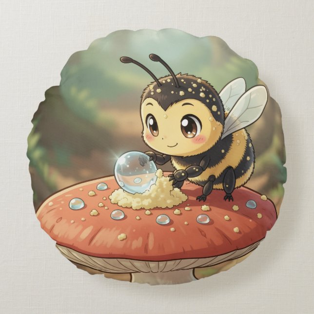 Cojín Redondo Goldene Hummel im Blütentanz  (Anverso)