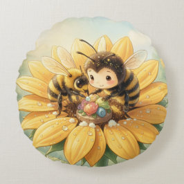 Cojín Redondo Goldene Hummel im Blütentanz1