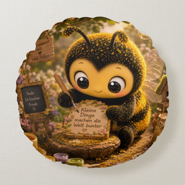 Cojín Redondo Goldene Hummel im Blütentanz.10 (Anverso)