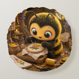 Cojín Redondo Goldene Hummel im Blütentanz.11