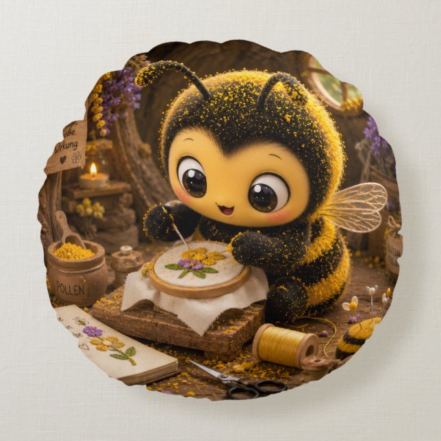 Cojín Redondo Goldene Hummel im Blütentanz.11 (Anverso)