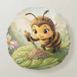 Cojín Redondo Goldene Hummel im Blütentanz.2