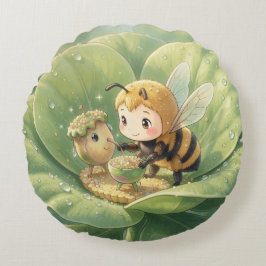 Cojín Redondo Goldene Hummel im Blütentanz.3