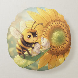Cojín Redondo Goldene Hummel im Blütentanz.4