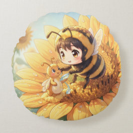 Cojín Redondo Goldene Hummel im Blütentanz.7