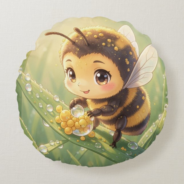 Cojín Redondo Goldene Hummel im Blütentanz.8 (Anverso)