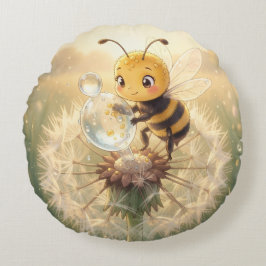 Cojín Redondo Goldene Hummel im Blütentanz.9