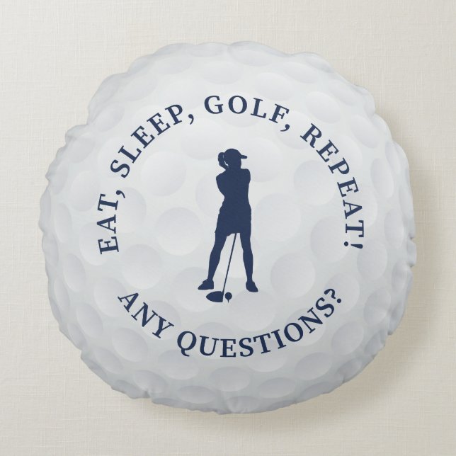 Cojín Redondo Golf Ball Personalizado Lady Golfer Silhouette Cut (Anverso)