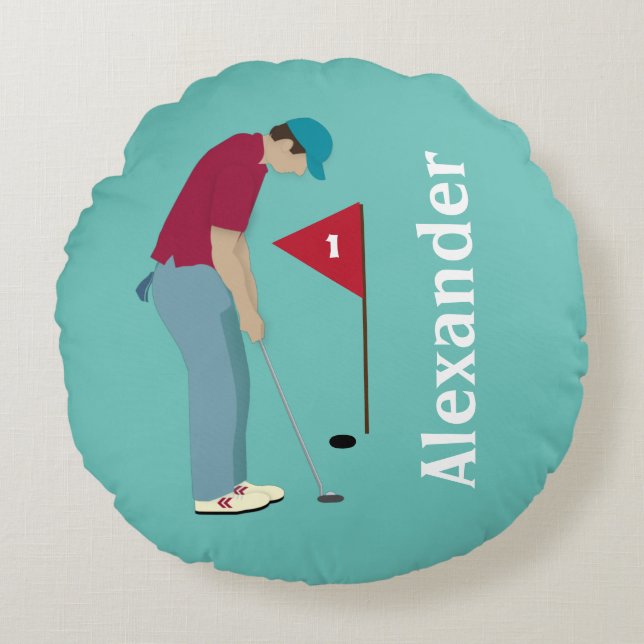 Cojín Redondo Golfer Putting (Anverso)