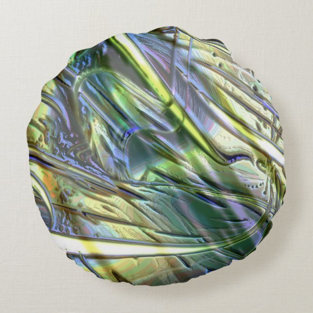 Cojín Redondo Golpes en estilo bambú, amarillo chillón suave (Reverso)