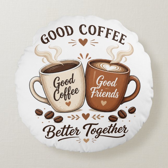 Cojín Redondo Good Coffee Good Friends mit zwei Kaffeetassen (Anverso)
