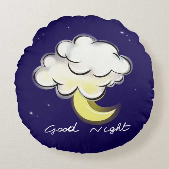 Cojín Redondo Good Night – Cute Moon and Cloud Kids  (Anverso)