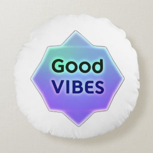 Cojín Redondo "Good Vibes" Text on Gradient Star Shape