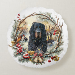Cojín Redondo Gordon Setter Christmas Joy – Seasonal Dog Art