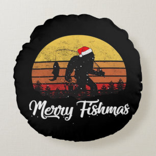 Cojín Redondo Gorila de Navidad Sombrero de Santa Feliz Pescado