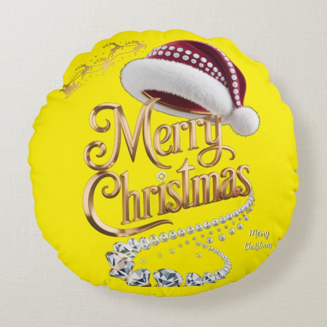 Cojín Redondo Gorrito de Navidad adorable (Anverso)