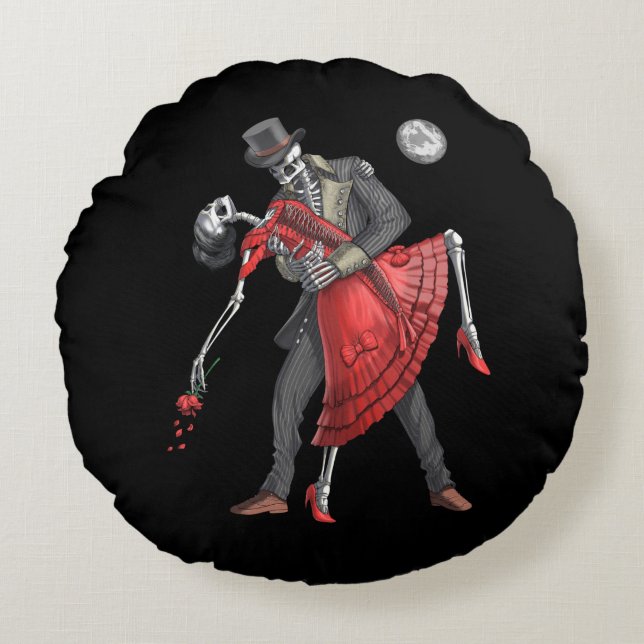 Cojín Redondo Gothic Skeletons Dancing (Anverso)
