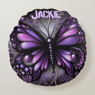 Cojín Redondo Gótico Caprichoso Mariposa Morado Personalizado