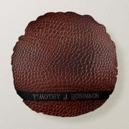 Cojín Redondo Grabado en relieve marrón de cuero falso personali