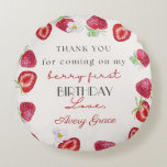 Cojín Redondo Gracias Mi Berry First Birthday Cute Strawberry<br><div class="desc">Gracias Mi Berry First Birthday Cute Strawberry</div>