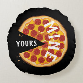 Cojín Redondo Graciosa pizza de pepperoni lindo rojo negro