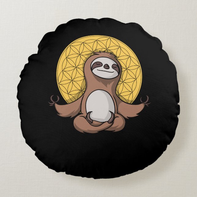 Cojín Redondo Graciosa Sloth Zen Yoga Meditation Animal (Anverso)