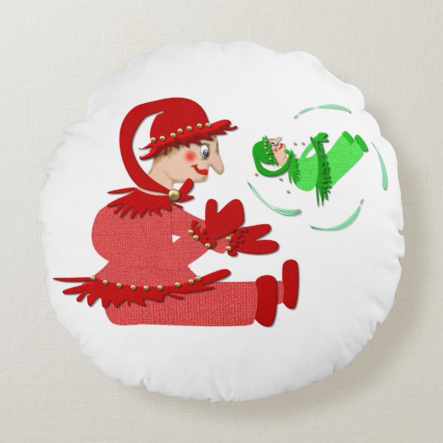 Cojín Redondo Graciosas figuras de juego de madera (Anverso)