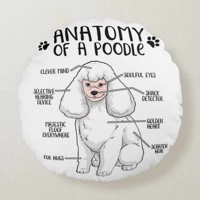 Cojín Redondo Gracioso Anatomía Poodle Dog Standard Poodle Lover (Anverso)