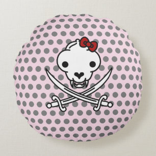 Cojín Redondo Gracioso Black White Jolly Kitty Pirate Skull Bone