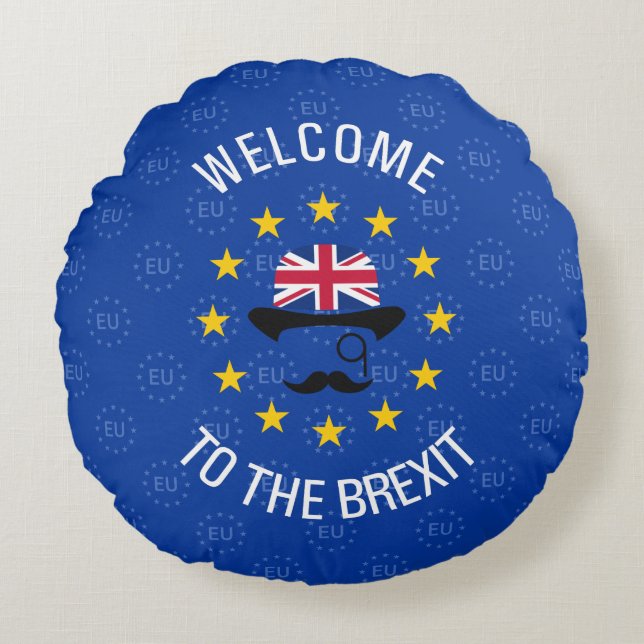 Cojín Redondo Gracioso Blue Yellow Unión Europea Brexit Pun (Anverso)