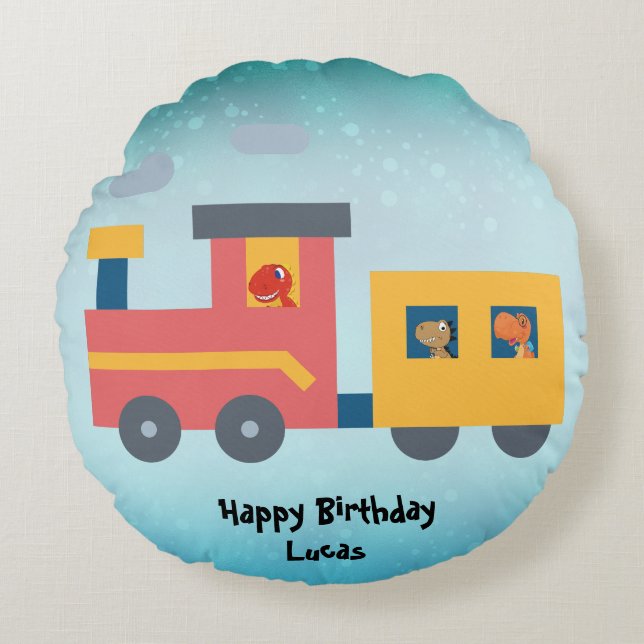 Cojín Redondo Gracioso camión de tren de dinosaurios niño Escuel (Anverso)