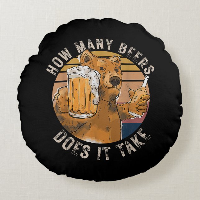 Cojín Redondo Gracioso ¿Cuántas Cervezas Se Toma? (Anverso)