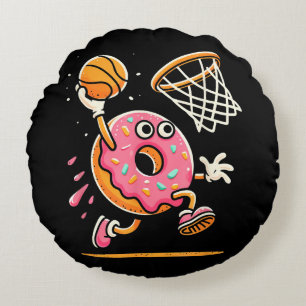 Cojín Redondo Gracioso Donut Dunking Basketball Food Champ Sport