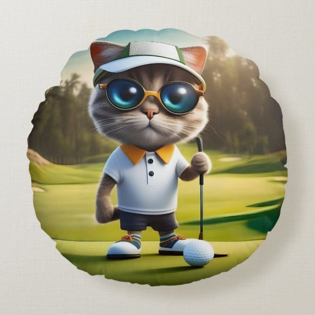 Cojín Redondo Gracioso jugador de golf animado, (Anverso)