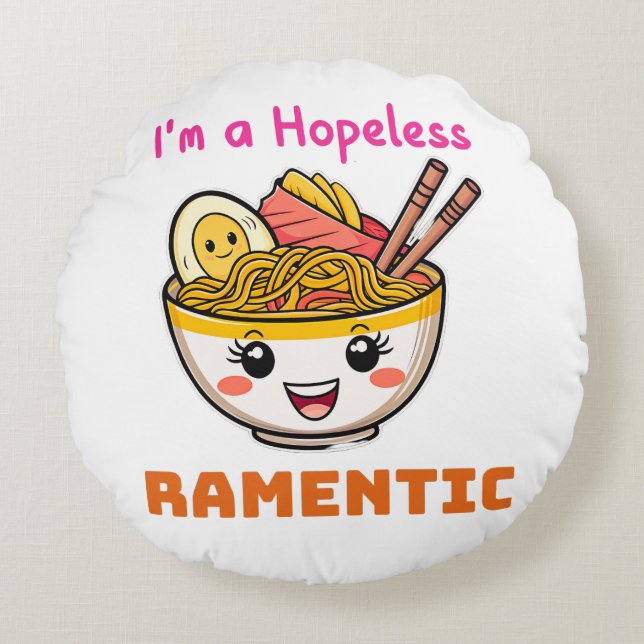 Cojín Redondo Gracioso lindo Kawaii Ramen Japón Noodles Lover (Anverso)