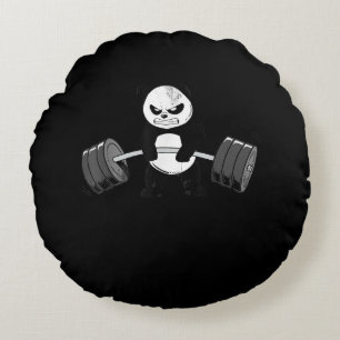 Cojín Redondo Gracioso Panda Workout Kitten Gym Deadlift Power