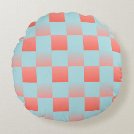 Cojín Redondo Gradiente a cuadros con estilo polvo azul coral ro