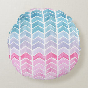 Cojín Redondo Gradiente Chevron: Patrón Herringbone de acuarela.