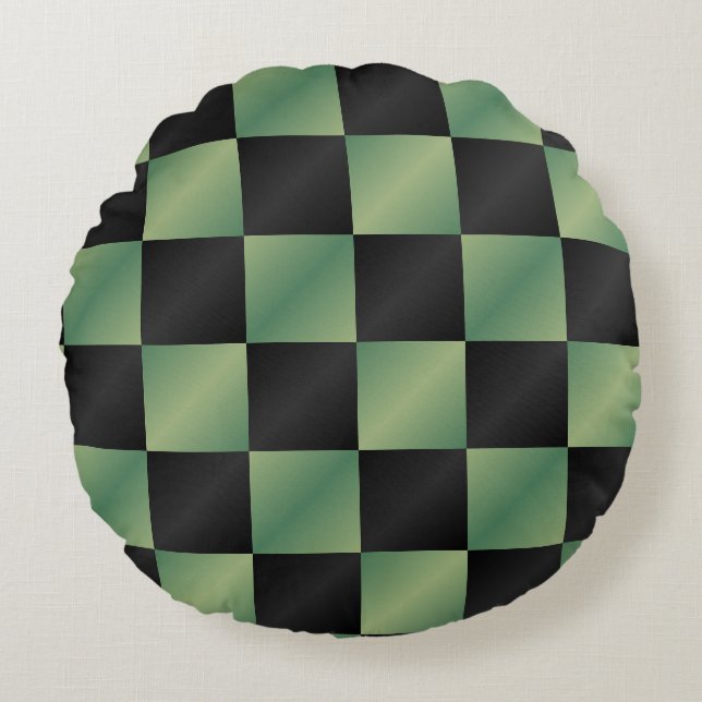 Cojín Redondo Gradiente negro verde oliva moderno controlado (Anverso)