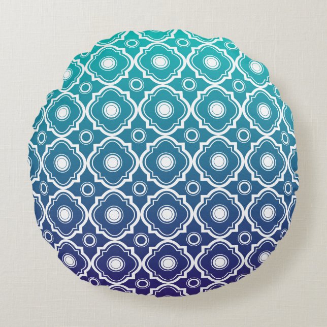 Cojín Redondo Gradiente verde blanco y azul Quatrefoil geométric (Anverso)
