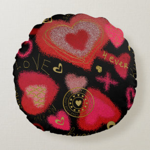 Cojín Redondo Graffiti Amor Ronda Adolescentes Pillow, Negro