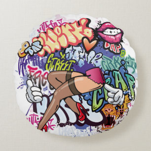 Cojín Redondo Graffiti ilustracion con letras de graffiti callej