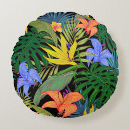 Cojín Redondo Gráfica de flor tropical Hawai Aloha