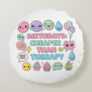 Cojín Redondo Gráfica divertida cita de cumpleaños de Emoji